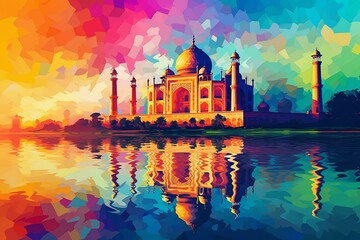 Vibrant Taj Mahal artwork on canvas, exhibiting the fauvism art style. Generative AI - obrazy, fototapety, plakaty