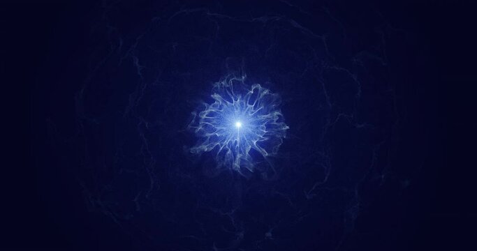 An abstract blue star rapidly radiating tongues of matter into space. Magic Ball.