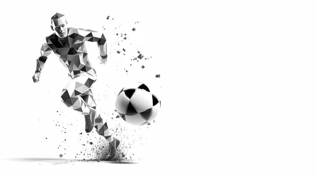 Abstract soccer player shooting ball. White background copy space. Generative AI