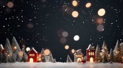 Paper houses radiating a warm glow from their windows set against a festive Christmas backdrop