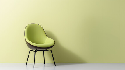 A modern chair with avocado shaped on isolated green background. Generative AI.