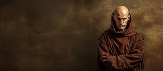 Monastic figure in the Middle Ages With copyspace for text - obrazy, fototapety, plakaty