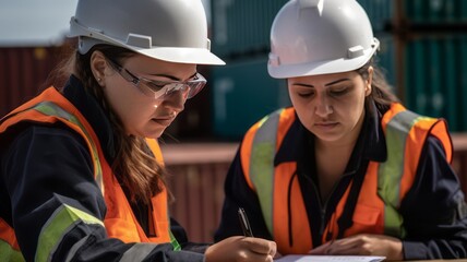 Two female operators working in a port