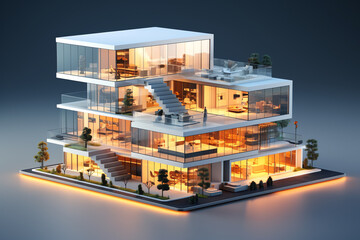 Exterior of modern office building isometric minimal style, business architecture
