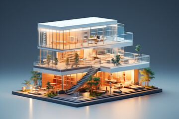 Exterior of modern office building isometric minimal style, business architecture