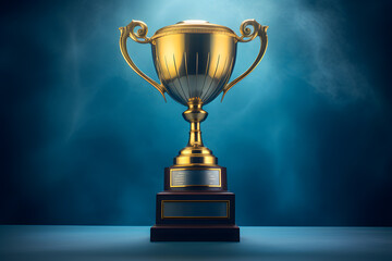 Golden trophy standing on dark blue background