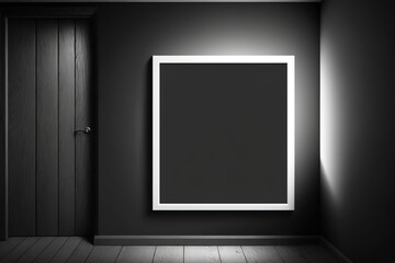 Blank black wall with room for your poster or advertising campaign text above wooden floor, mockup. Generative AI