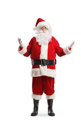 Full length portrait of santa claus explaining something with hands