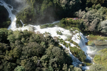 aerial view of the terminal part of the Marmore waterfalls in Umbria