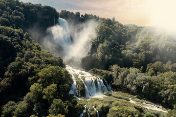 aerial view of the Marmore waterfalls in Umbria