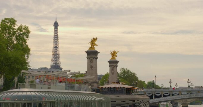 The tourist center of Paris near the Seine River. French city in summer. The capital of France in the center of Europe