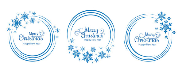 Snowflakes. Set of winter backgrounds. Christmas pattern. Round frames with snowflakes. Design Element Merry Christmas and Happy New Year. Isolated. Vector illustration - 662915875