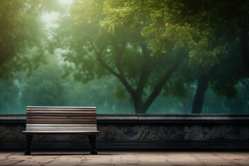 Textured Bench wooden background. Empty city. Generate Ai