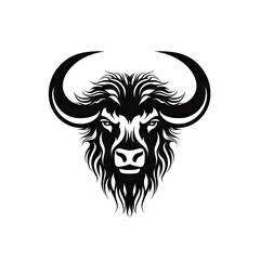 Fototapeta premium Buffalo Icon, Minimal Bull Head Silhouette, Bison Symbol, Cattle Pictogram