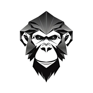 Monkey Face Icon, Baboon Portrait, Minimal Gorilla Head Symbol, Chimpanzee Mascot Silhouette