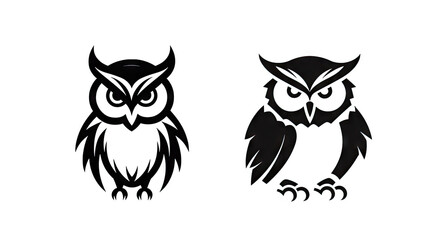 Serious owl black icon on white AI generative illustration