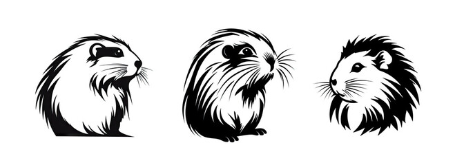 Obraz premium Hamster Icon, Lemming Symbol, Minimal Guinea Pig Silhouette, Cavy Pet Portrait, Mouse Pictogram