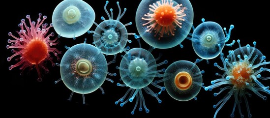 Electron microscope picture of Russian Phytoplankton sample Sea of Japan 2009 With copyspace for text - obrazy, fototapety, plakaty