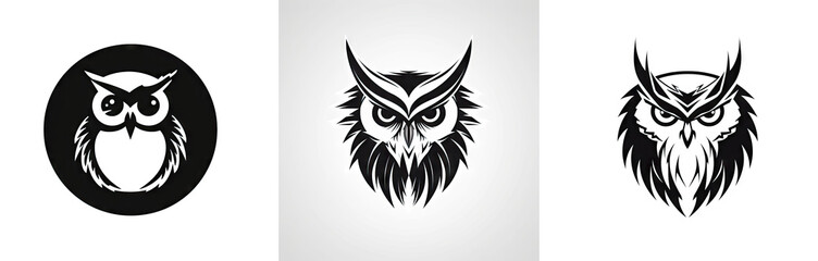 Serious owl black icon on white AI generative illustration