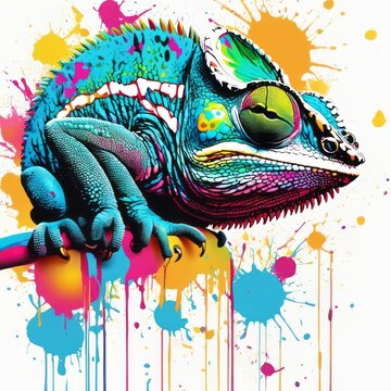 image of a chameleon on a bright abstract background   created with generative AI software