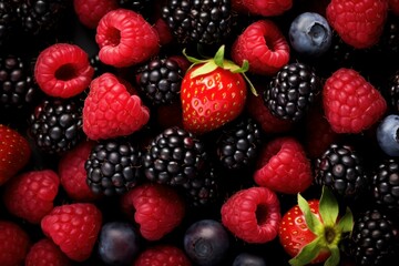 Tantalizing Berries red fruits mix. Food diet. Generate Ai