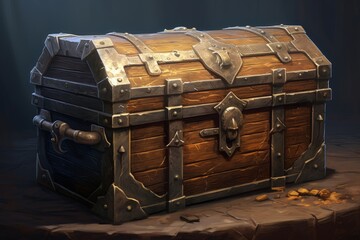 Wooden chest illustration, pirate treasure, fantasy concept. Generative AI