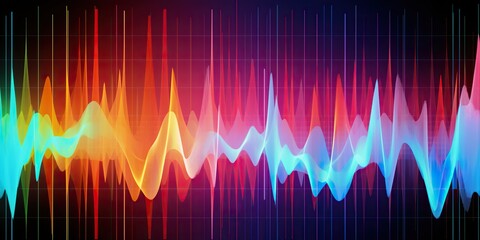 Colorful digital sound wave spectrum, pulsating to the rhythm of a beat , concept of Vibrant audio visualization
