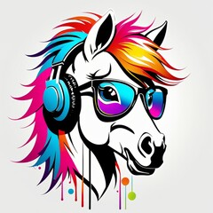 bright abstract image of a pony with glasses  created with generative AI software