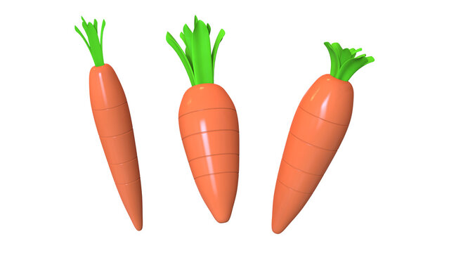 Carrot vegetable with green leaf 3d rendered illustration set