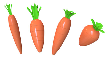 Carrot vegetable with green leaf 3d rendered illustration set