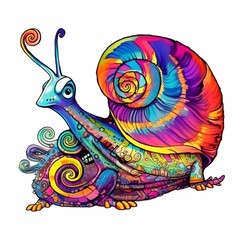 Awesome trippy cartoon SNAIL Cosmic psychedelic silly.Generative AI