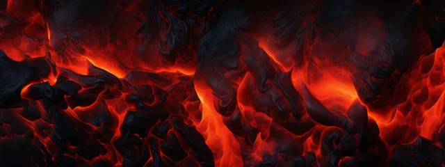 Deurstickers Lava texture fire background rock volcano magma molten hell hot flow flame pattern seamless. Earth lava crack volcanic texture ground fire burn explosion stone liquid black red inferno planet relief. © Максим Зайков