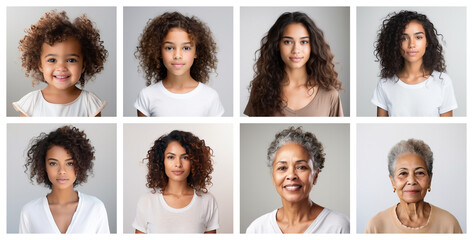 collage of brazilian racial female portraits of different ages, made with generative AI