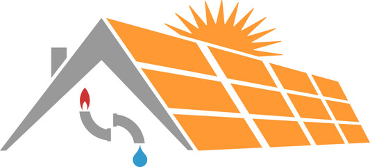 Haus, Solar, Wassertropfen und Flamme, Handwerker, Umwelt und Energie Logo