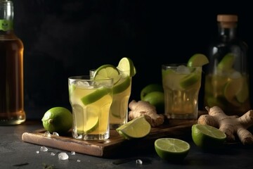 refreshing cocktail with lime and ginger. Generative AI