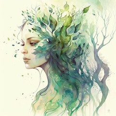 Goddess of trees and plants AI generative illustration