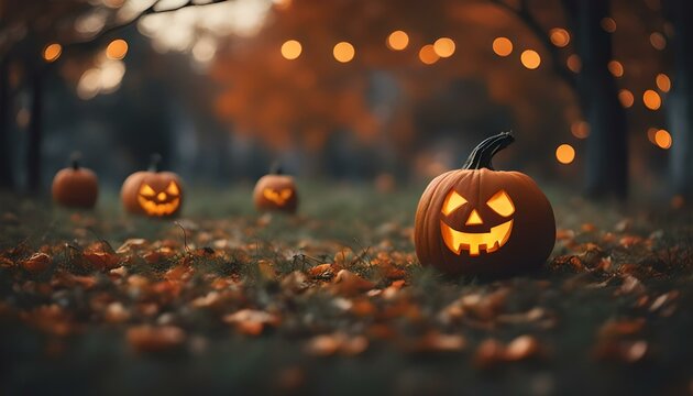 halloween background with pumpkins and leaves