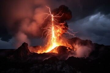 intense volcanic explosion with electric discharges. Generative AI