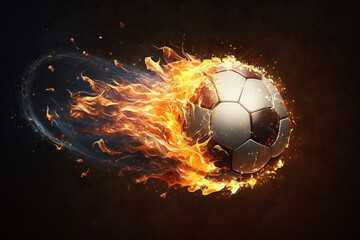 Fototapeta premium Ignite your passion for football with a dynamic representation featuring a blazing ball on fire capturing the intensity and excitement of the beautiful game. Ai generated