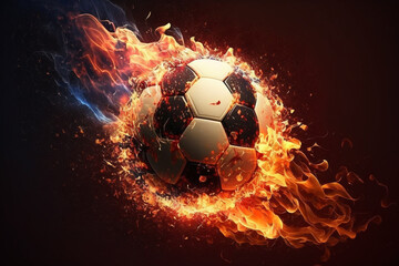 Fototapeta premium Ignite your passion for football with a dynamic representation featuring a blazing ball on fire capturing the intensity and excitement of the beautiful game. Ai generated