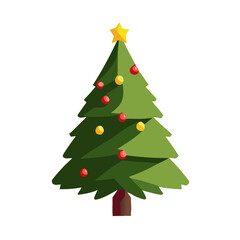 Decorated Christmas tree. Flat cartoon design. AI generated vector illustration