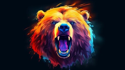 Bear logo photoshop drawing style bright colors.Generative AI