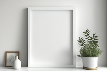 Wall-mounted empty picture frame. Horizontal. Interior design art template. Generative AI