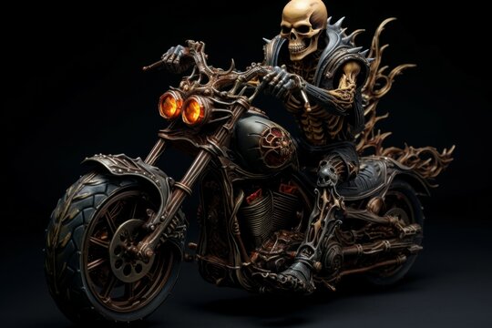 Malevolent Biker demon skeleton. Monster skull. Generate Ai