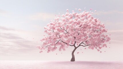  a pink tree with lots of pink flowers in the middle of a field.  generative ai