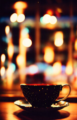 Cup of tea on the background of a beautiful bokeh