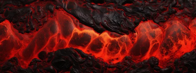 Abwaschbare Fototapete Lava texture fire background rock volcano magma molten hell hot flow flame pattern seamless. Earth lava crack volcanic texture ground fire burn explosion stone liquid black red inferno planet relief. © Максим Зайков