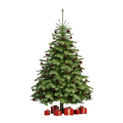 Christmas tree, ball and gift, Christmas decoration clipart for design isolated on transparent background