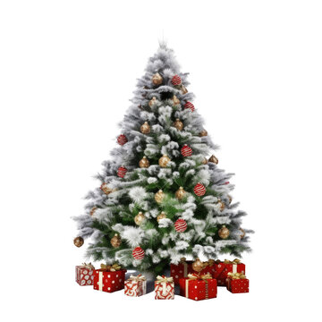 Christmas tree, ball and gift, Christmas decoration clipart for design isolated on transparent background