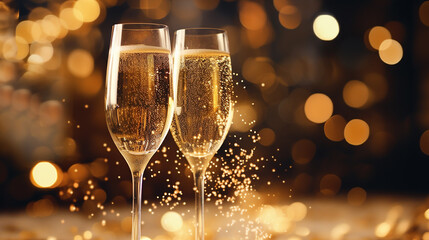 Brinde de celebração com champanhe. Cartões de Ano Novo - obrazy, fototapety, plakaty